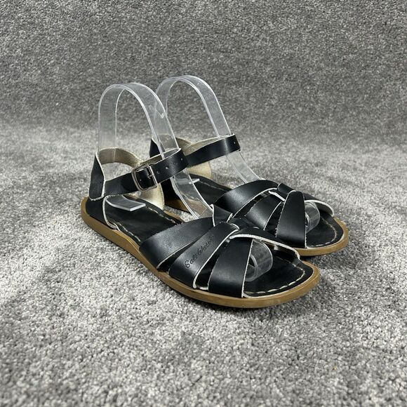 Salt Water Sandals The Original Women's Sz 6 Black Leather Strappy Flat Sandals - Picture 1 of 11